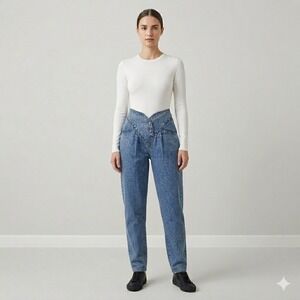 Vintage Acid Wash‎ High Rise Tapered Jeans Reversible Denim Women's 6 S Y2K 90s
